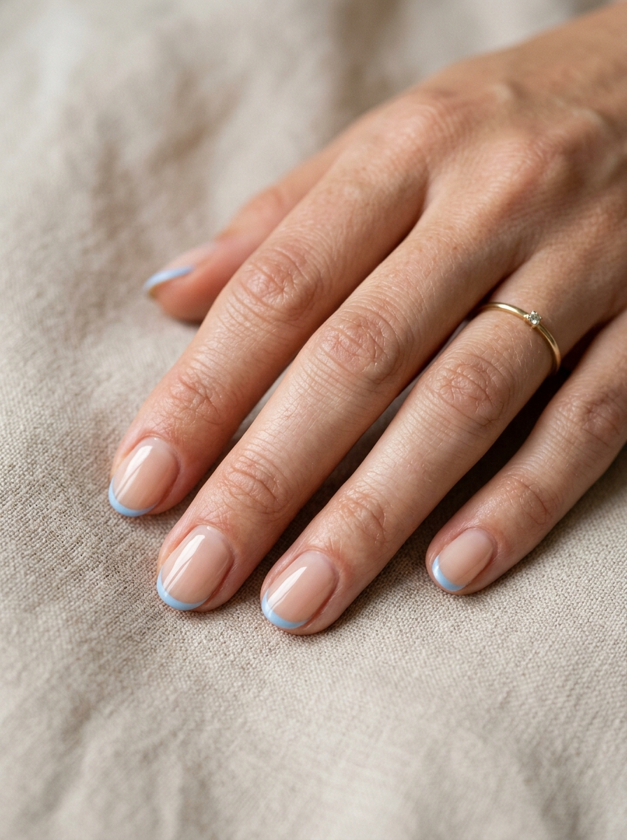 Blue Micro French Nails als Back to School Nails Inspiration 2026